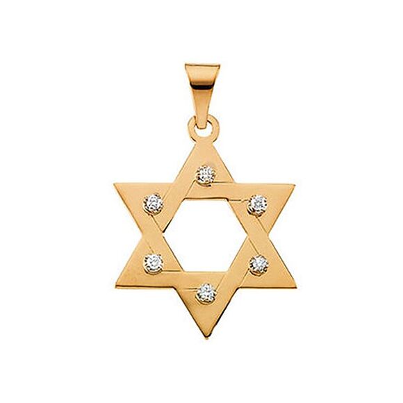 14K Yellow Gold 1/5 CTW (SI1 G-H) Diamond Star of David Pendant 26mm